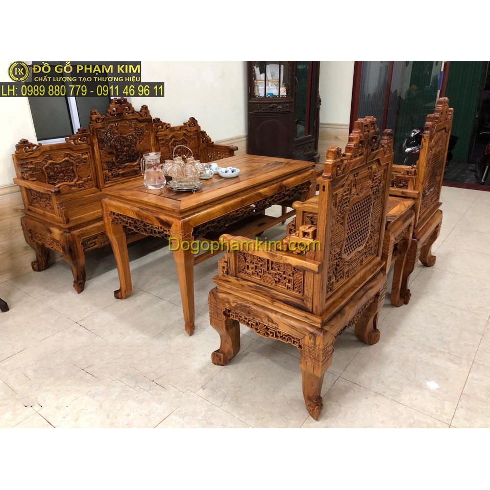Trường kỷ ngũ lân vờn cầu 6 món gụ ta (TK1.1A1)