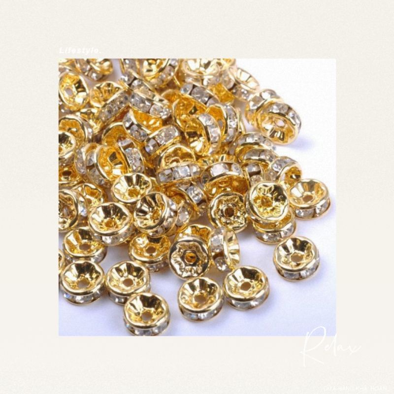 6/8/10mm màu vàng hạt kim cương hình bánh xe trang sức Phụ kiện