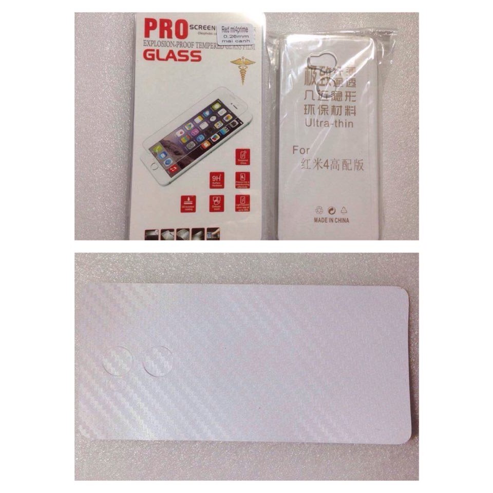 xiaomi redmi 4 prime | combo kính cường lực và dán cacbon xiaomi redmi 4prime ( tặng ốp silicon )