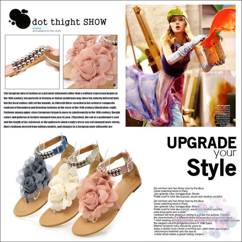Sandal Nữ Xỏ Ngón Đế Bệt Đính Hoa Phong Cách Bohemian | BigBuy360 - bigbuy360.vn