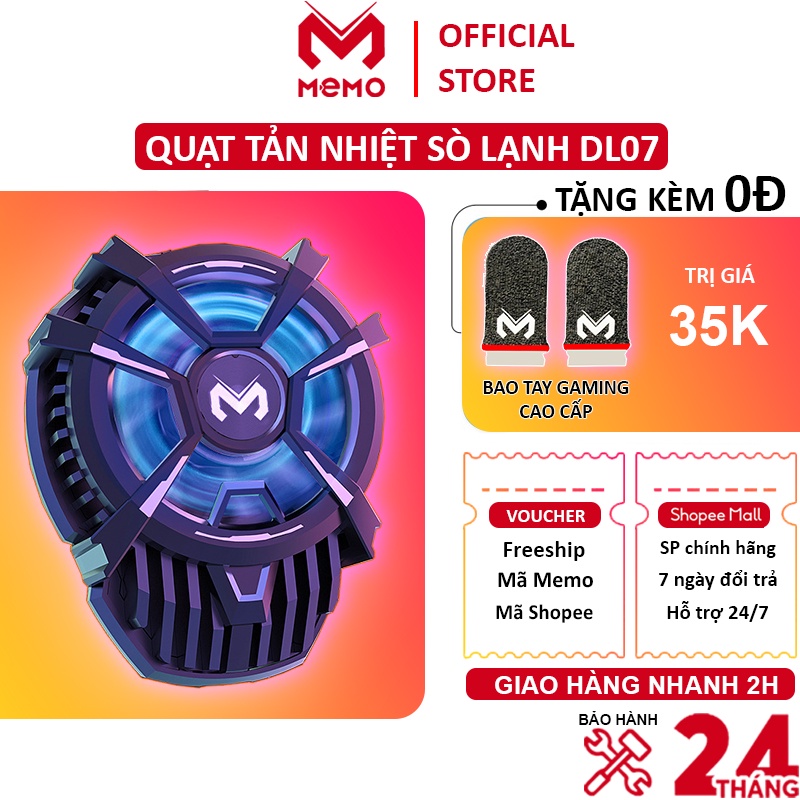 Quạt tản nhiệt điên thoại MEMO DL07 Sò lạnh led rgb đổi màu gaming quạt chống ồn chơi game pubg ff liên quân mobile