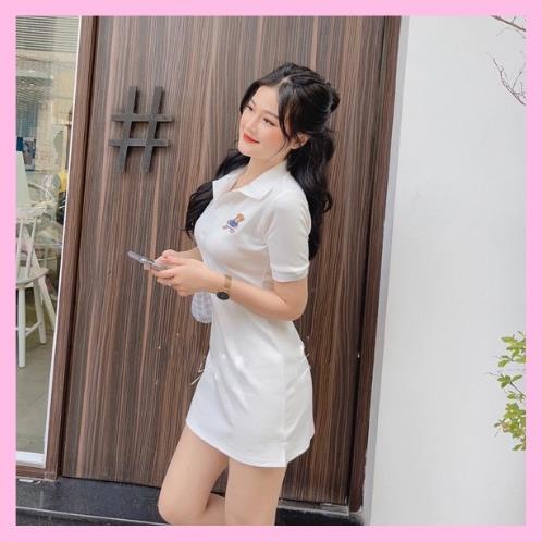 Váy Polo Thun Trơn Cộc Tay Nữ - Đầm Sơ Mi Ngắn Tay Body Dáng Ôm Kiểu Dáng Hàn Quốc Siêu Xinh - HANHAN SHOP *
