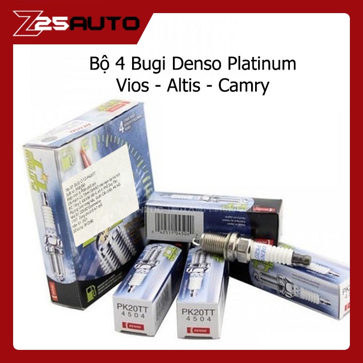 Bộ 4 Bugi Denso Platinum cho xe ôtô Toyota Camry Vios Altis chính hãng chân ngắn PK20TT
