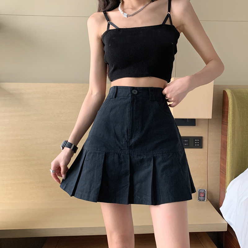 Chân váy jeans chữ A eo cao nhún bèo thời trang năng động cho nữ | BigBuy360 - bigbuy360.vn