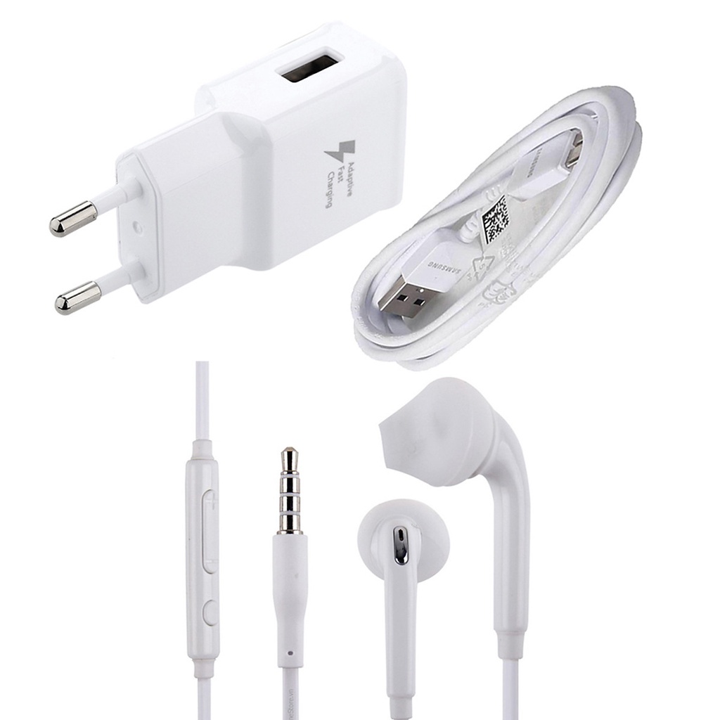 Combo Bộ Sạc Nhanh Samsung Fast Charge và Tai Nghe Samsung Cao Cấp Dùng Samsung Galaxy S6, S7, Note 6
