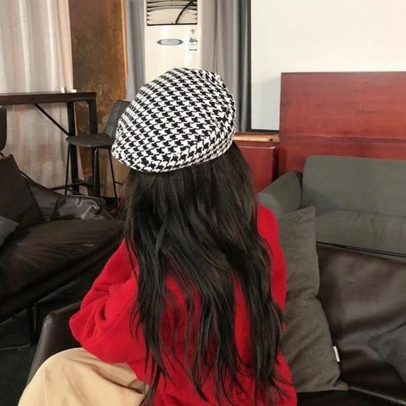 Mũ nồi họa sĩ co giãn in họa tiết Houndstooth Pháp cho nữ
