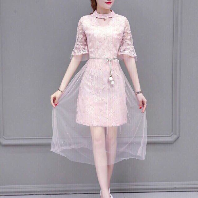 Đầm ren xòe phối tùng lưới