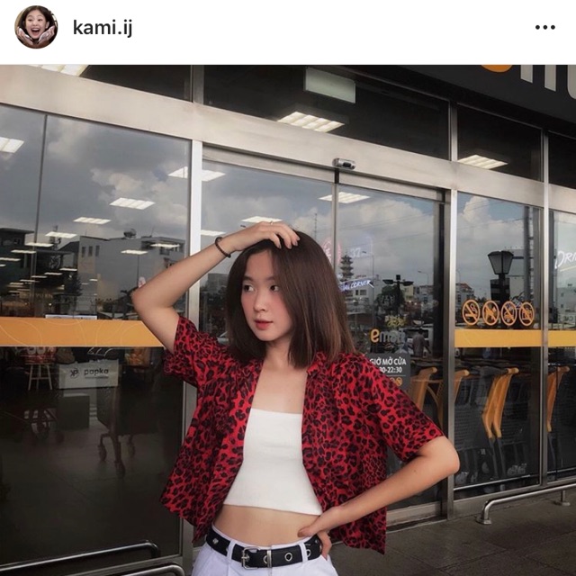 Áo sơ mi da beo ngắn