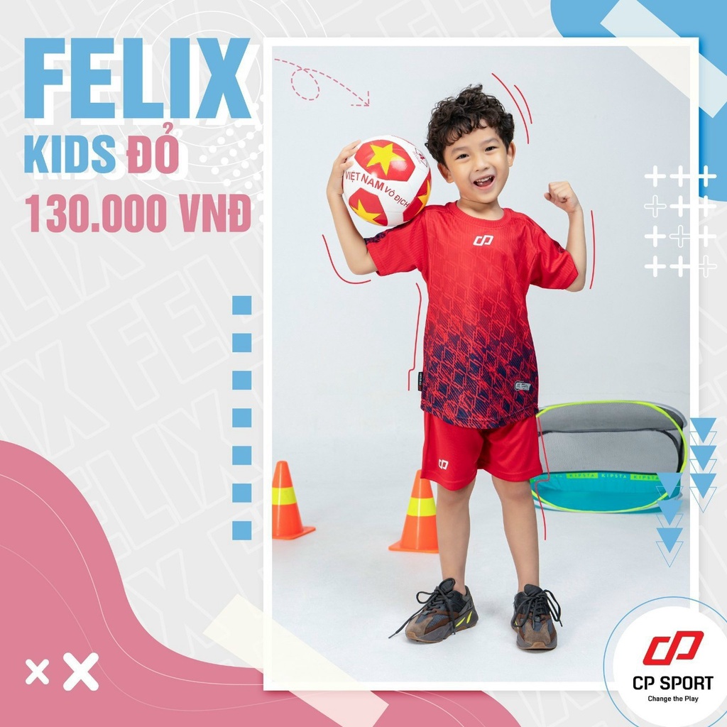 Bộ quần áo bóng đá trẻ em Felix thun cao cấp thoáng mát