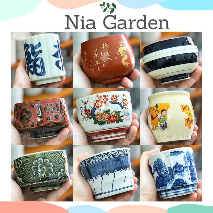 (G137) Chậu sứ trồng sen đá xương rồng gốm sứ Nhật Bản mini (đã khoan lỗ) Nia Garden GSN