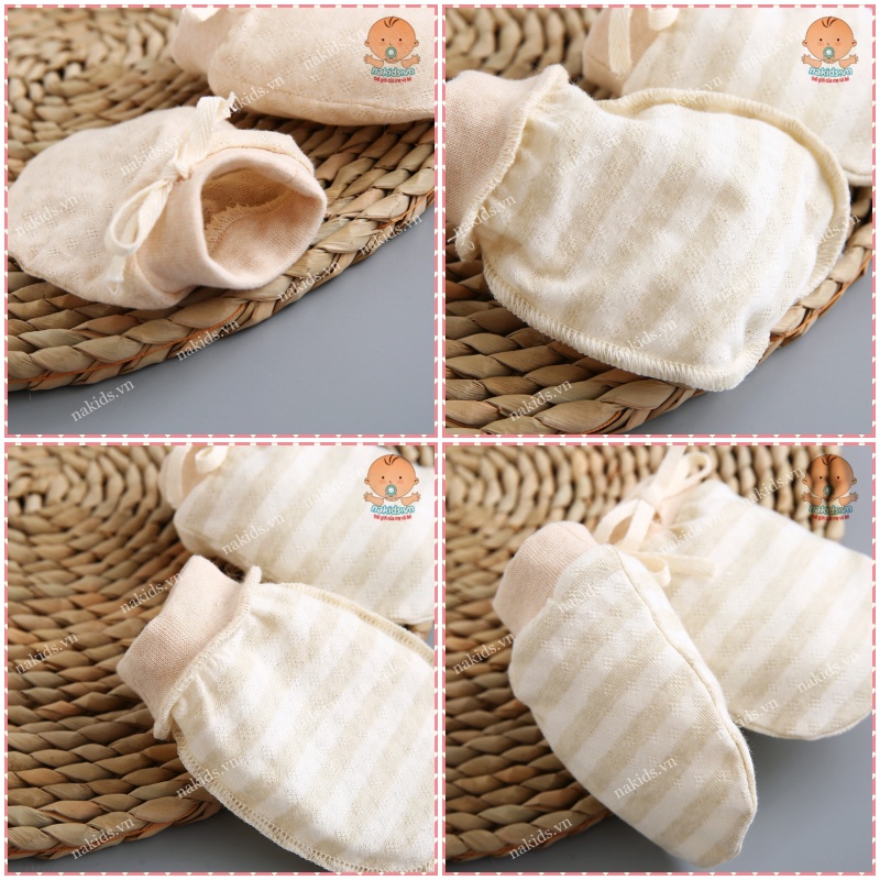 Bao Tay Sơ Sinh Có Dây Buộc, Chất Liệu Organic 100% Cotton Hữu Cơ Tự Nhiên An Toàn Cho Da Của Bé