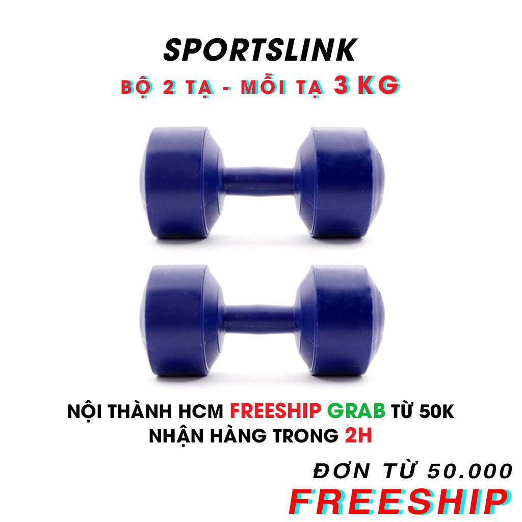 Bộ 2 tạ tay nhựa 3kg VN (Xanh dương)