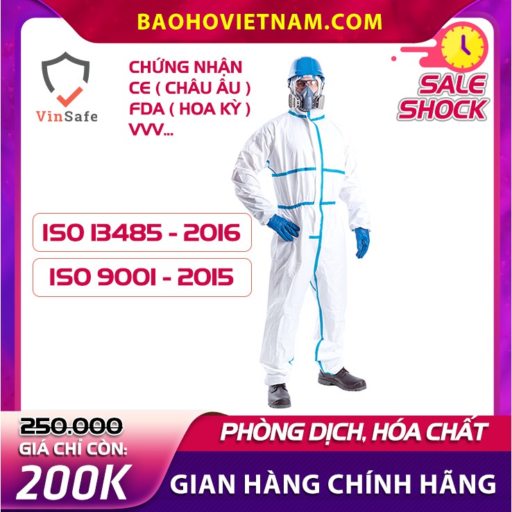 Quần áo phòng dịch level 4, chống hóa chất VinGuard Vin-2000 Pro có Seam