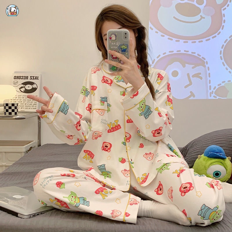 Bộ Đồ Ngủ cotton Tay Dài In Họa Tiết Hoạt Hình Toy Story Dễ Thương Thời Trang Xuân Thu Cho Nữ