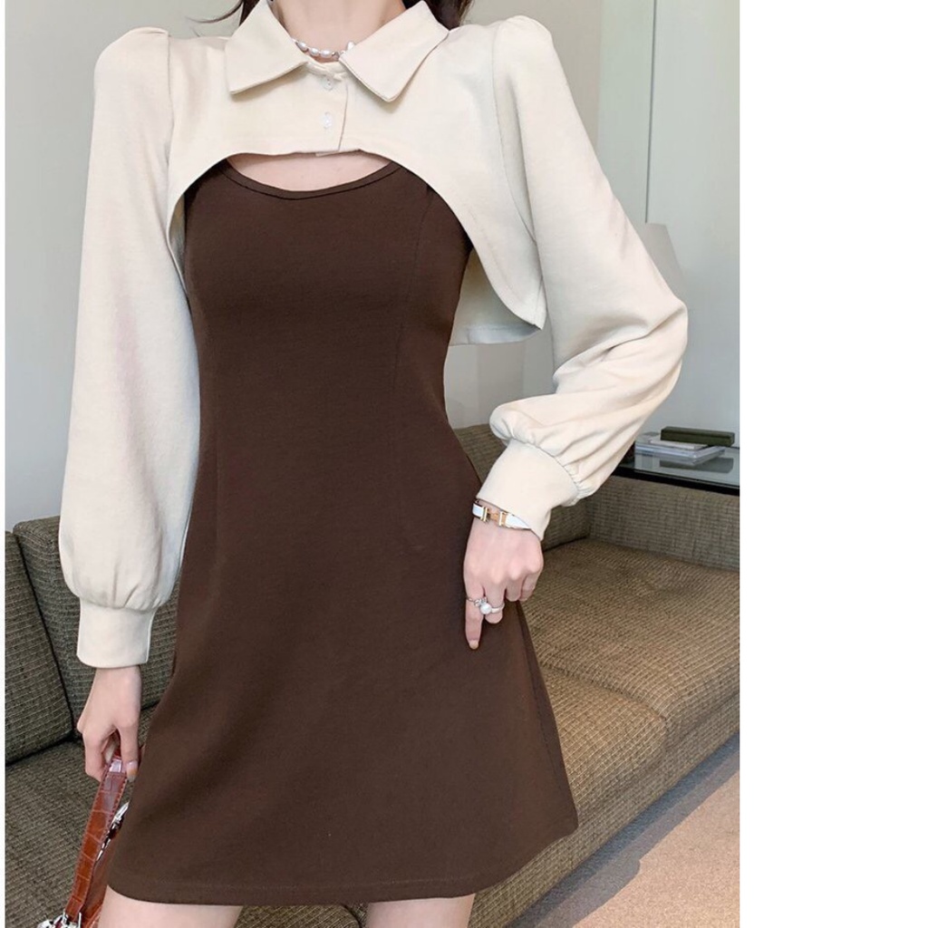 Váy Set váy che bắp tay to Đầm nữ vải thun mềm phối màu Meimei V0001