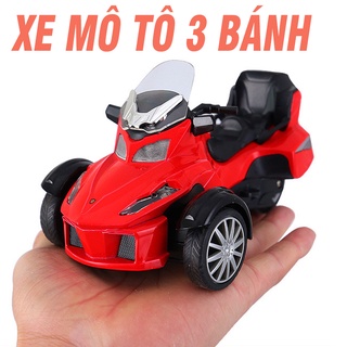 Mô hình xe mô tô 3 bánh đồ chơi trẻ em - Xe bằng sắt tỉ lệ 1:32 chạy cót có âm thanh và đèn
