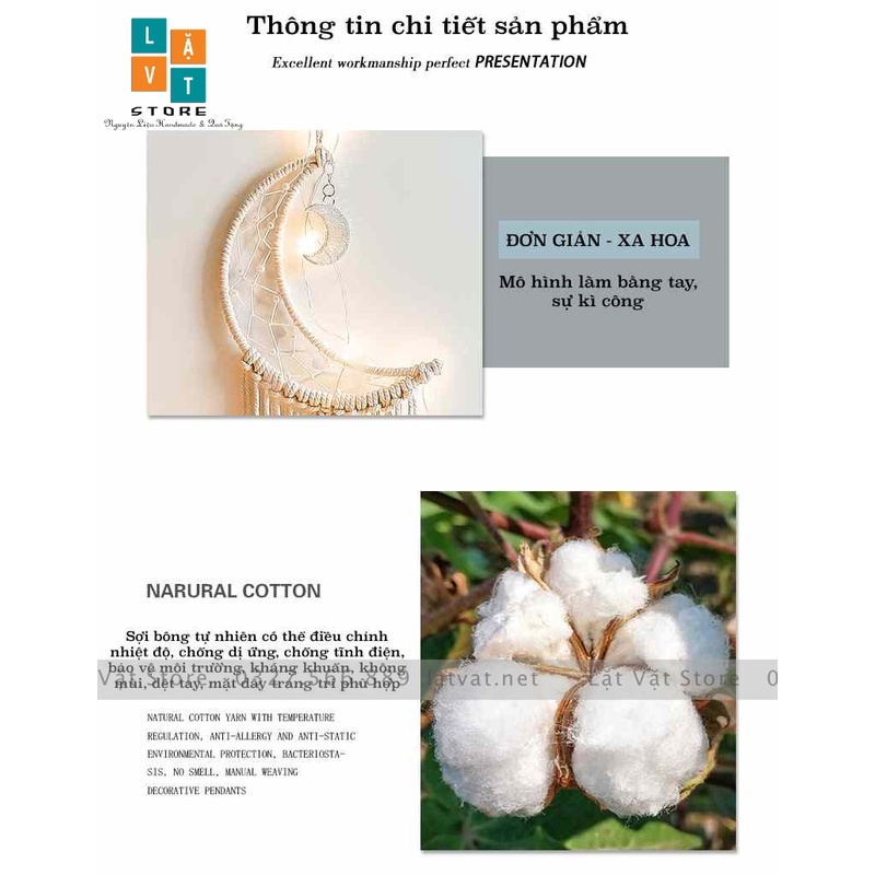 Macrame dệt tay Monternet handmade kiểu Dream Catcher Mặt Trăng Khuyết - thảm dệt tay quà tặng, trang trí, decor home