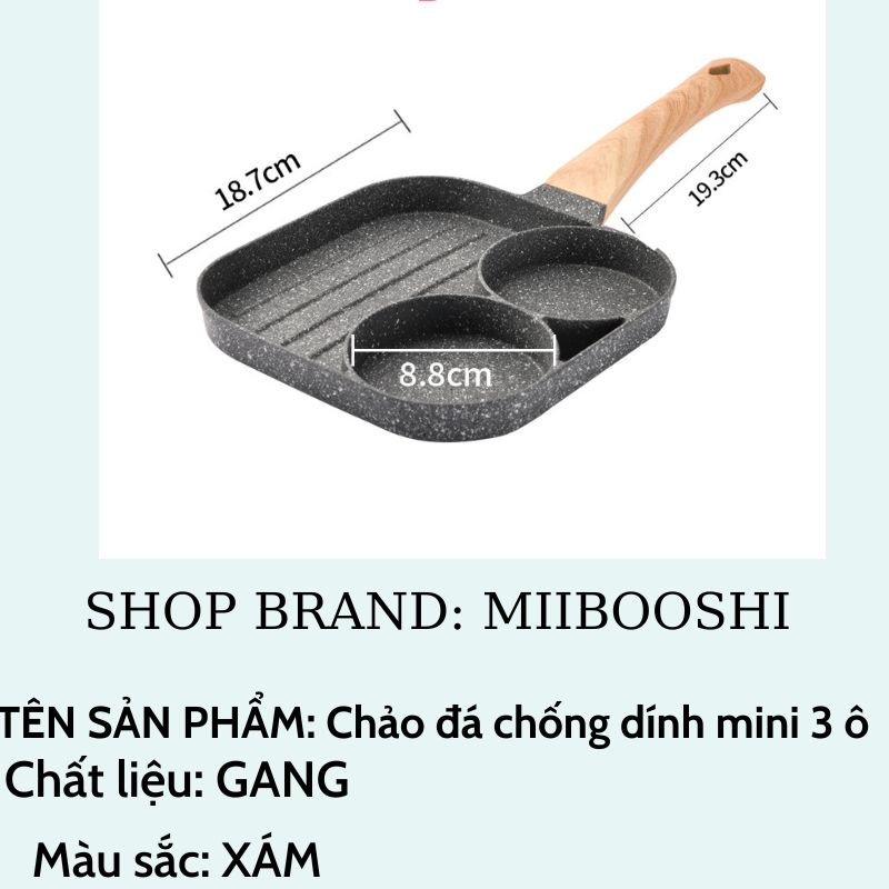 Chảo đá chống dính mini 3 ô cho bếp từ dùng được cho tất cả các loại bếp tiện lợi MIIBOOSHI D2.072