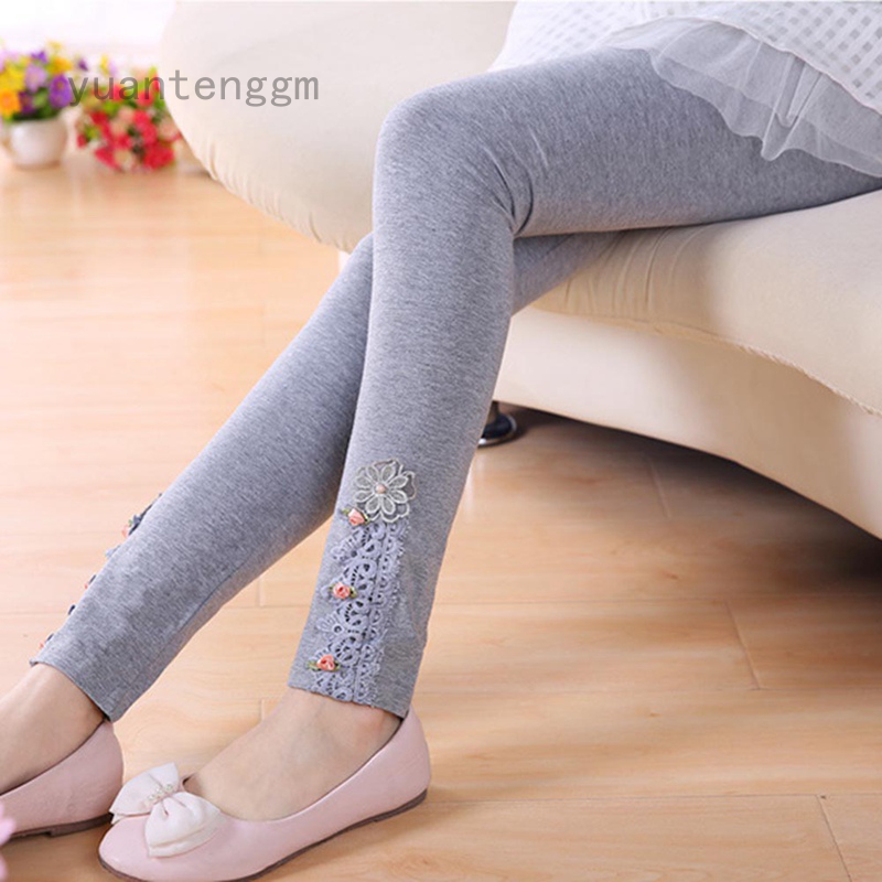 Quần Legging Cotton Phối Ren Hoa Thời Trang Cho Bé Gái