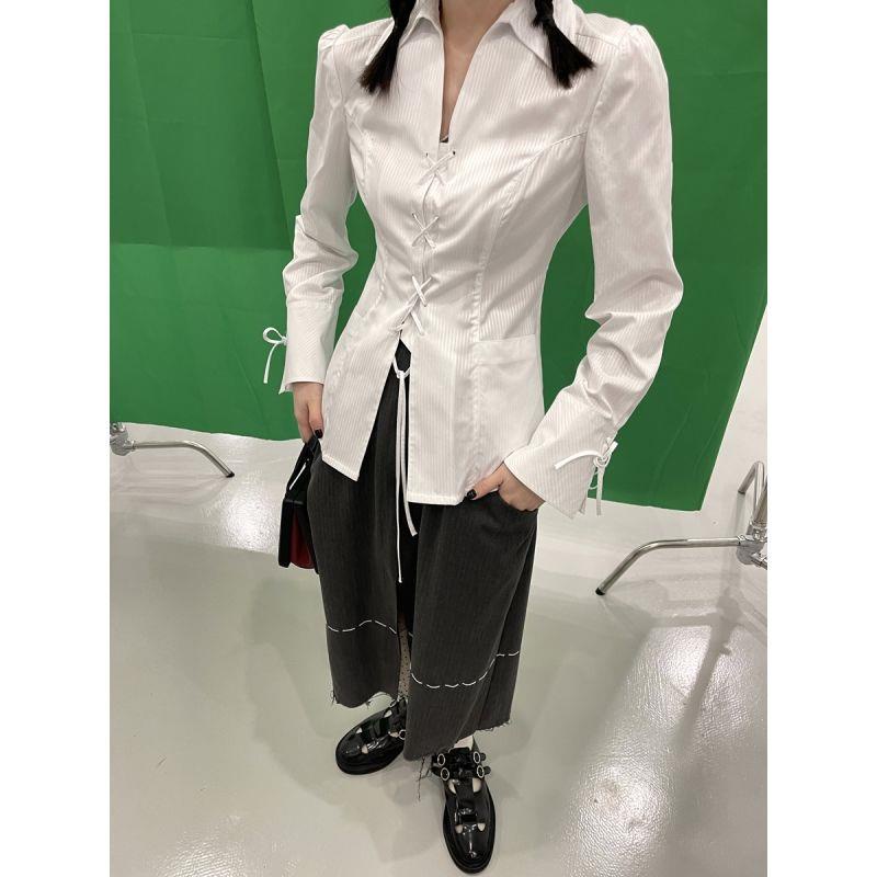 Mona Super Slimmer Look|Áo Kiểu Dây Rút Phong Cách Retro Cá Tính Cho Nữ