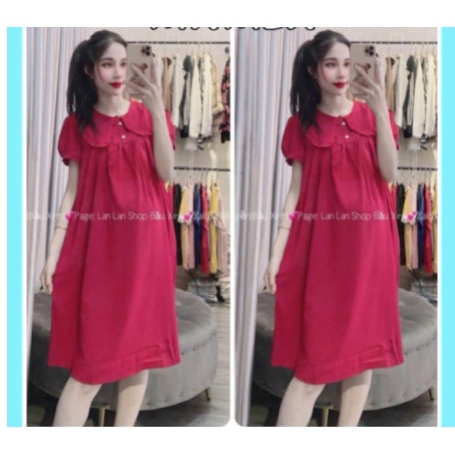 Váy Đầm Bầu Thời Trang Dáng Suông Chất Đũi Tay Ngắn Có Cổ Xinh