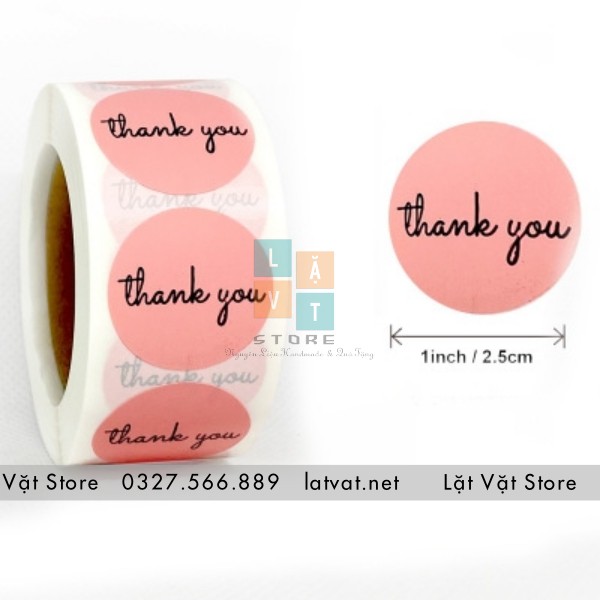 Tem decal màu hồng dòng chữ Thank You - 500 tem dán/cuộn để cảm ơn khách hàng, nổi bật sản phẩm