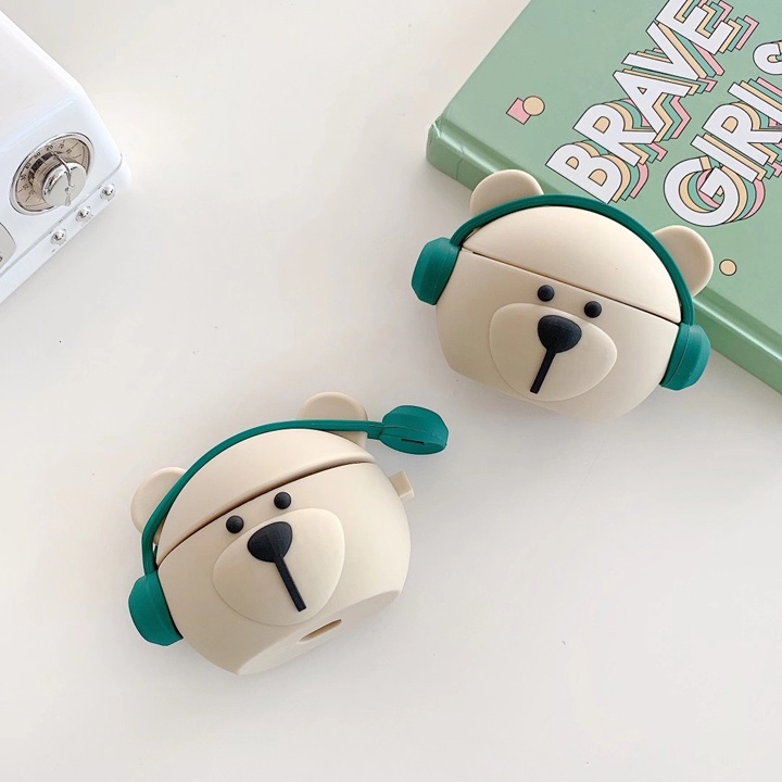 Case Airpods 1/2/3/Pro/Pro2 Gấu HeadPhone, Ốp Airpods Cute Hạt Me - Mã TZAP323