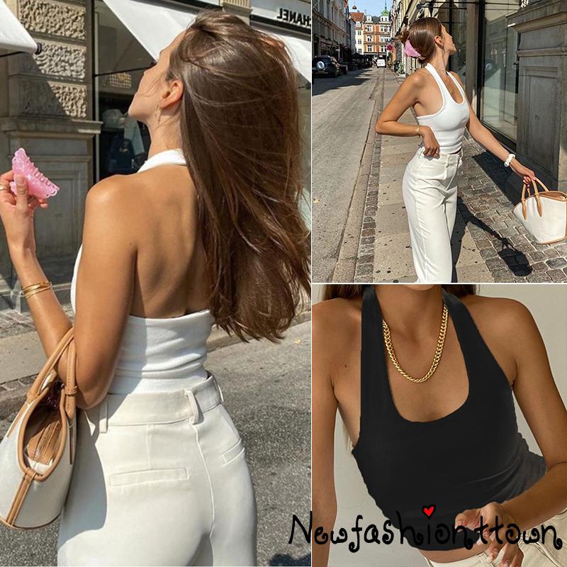 Áo Lửng Không Tay Cổ Yếm Thời Trang Gợi Cảm Cho Nữ