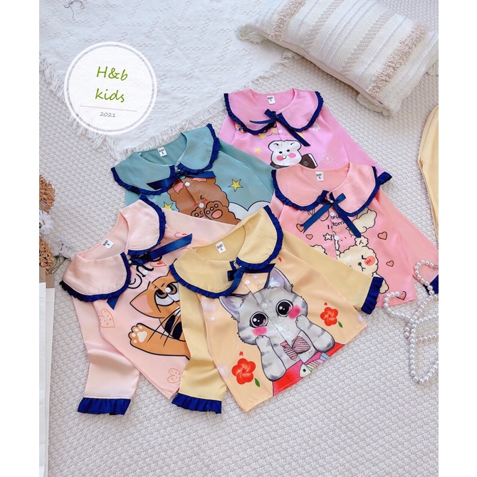 (bán si) bộ pijama lụa dài tay hoạt hình mẫu mới (8-33kg)