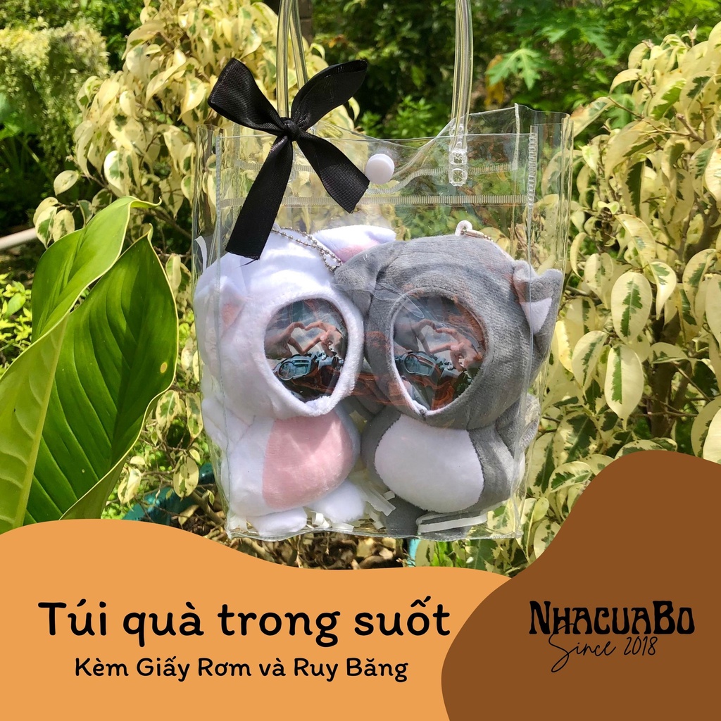 Túi Quà Trong Suốt Kèm Giấy Rơm và Ruy Băng Đựng Gấu Bông In Ảnh Nhacuabo_since2018