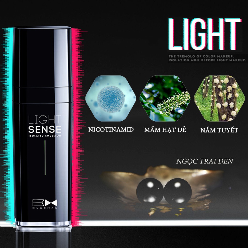 Kem Lót Trang Điểm Light Sense BLUEMAN Che Khuyết Điểm, Nâng Tone Da 30ml