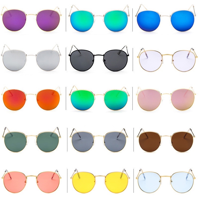 Kính Mát Chống Tia UV400 Tròng Vuông/Tròn Bằng Kim Loại Thời Trang Cho Nữ