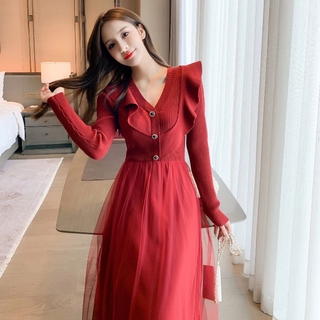 Đầm len phối voan tiểu thư sang chảnh váy len montoghi
