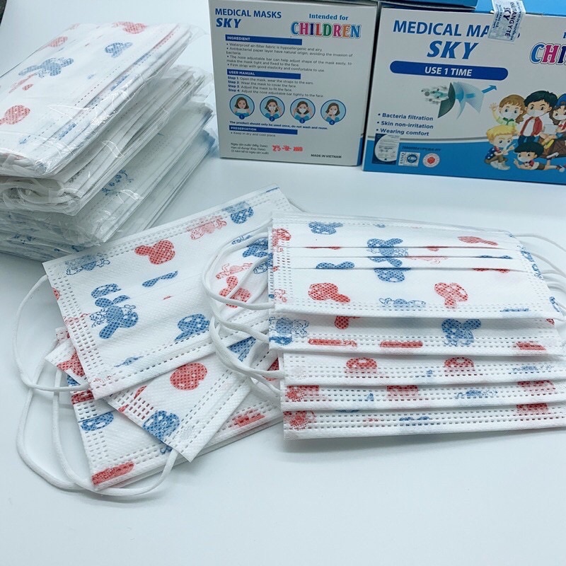 Khẩu trang 4 lớp trẻ em cho bé chống đau tai dễ chịu  hộp 50 chiếc