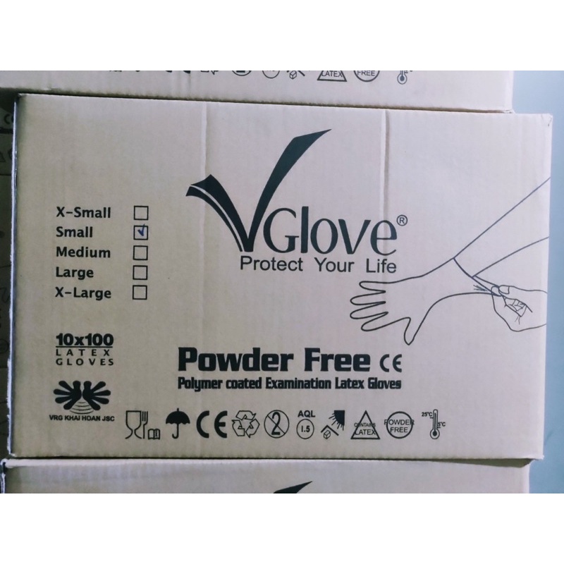 Găng tay y tế latex không bột Vglove Size S hộp 100 cái Em về hàng sl anh chị ib 0908876111