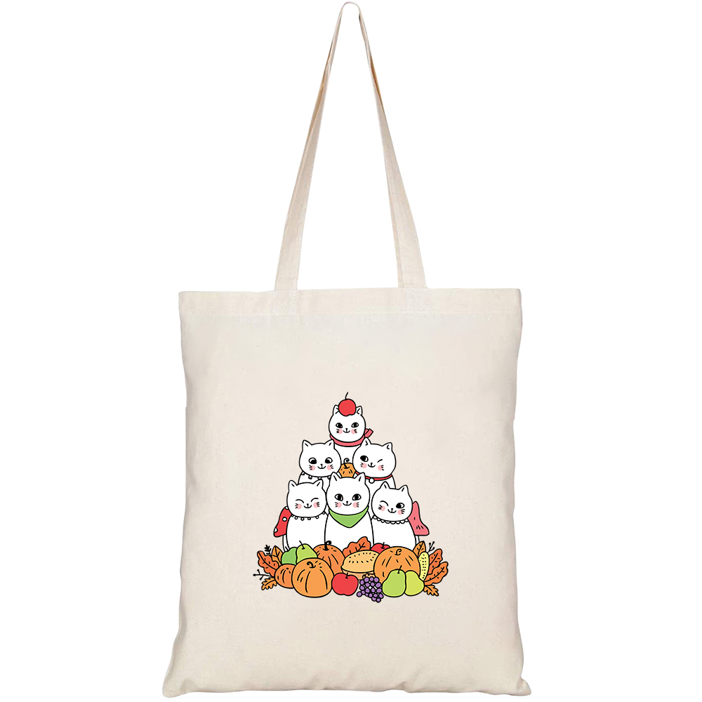 Túi vải tote canvas HTFashion in hình cartoon cute autumn cat fruits HT73