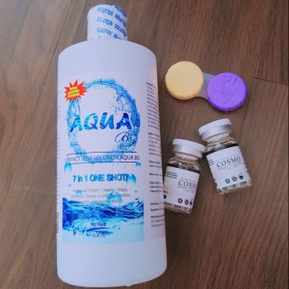 Combo lens cận trong suốt cosmo và nước ngâm lớn 350ml