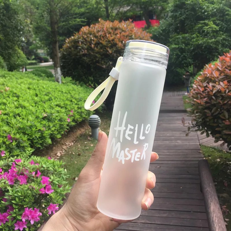 Bình Thủy Tinh Hello Master, Bình nước thủy tinh 450ml - 4 Màu