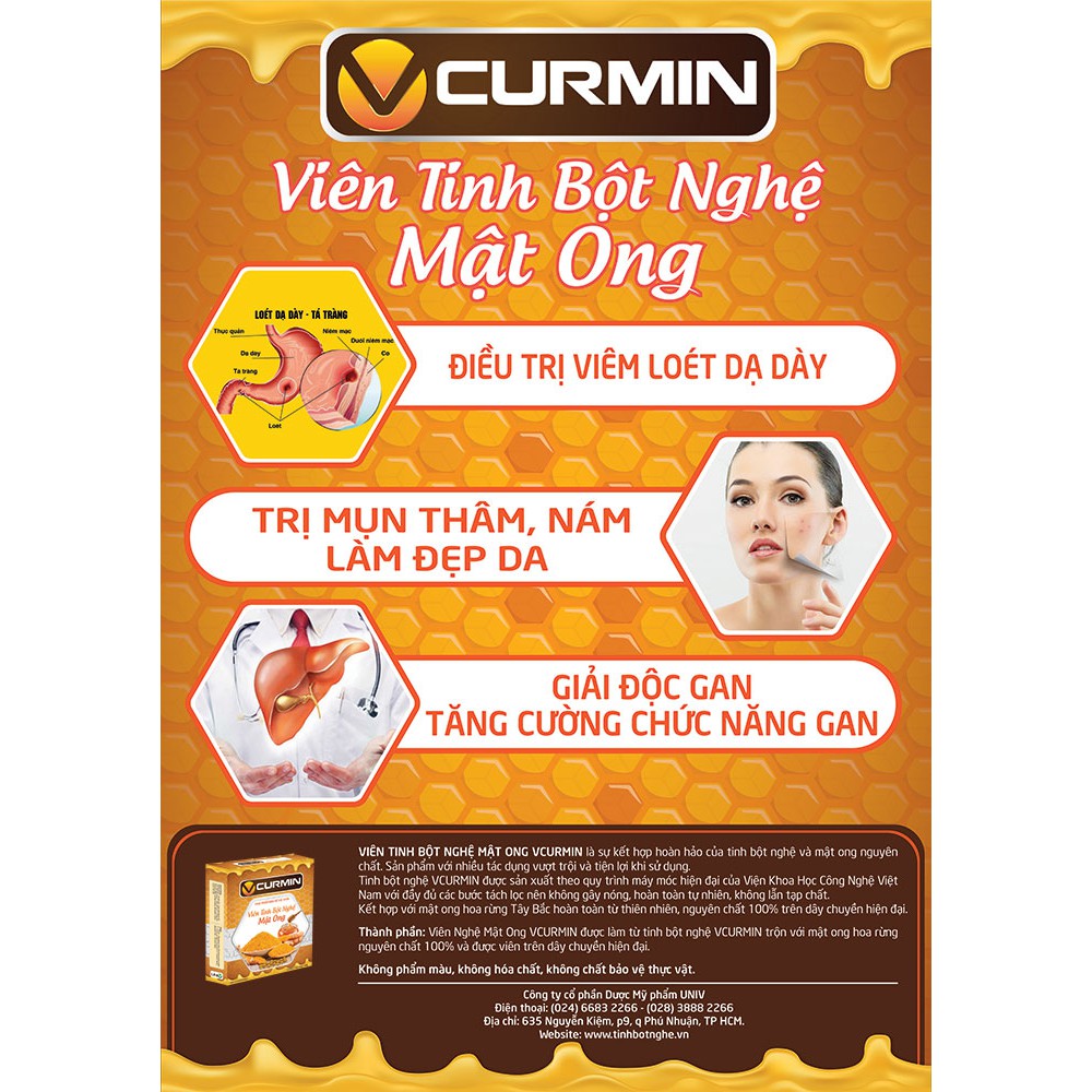 Combo 1 hộp Tinh bột nghệ Viện Khoa Học Công Nghệ VCURMIN 100g + 1 hộp Viên Tinh bột nghệ mật ong VCURMIN 150g