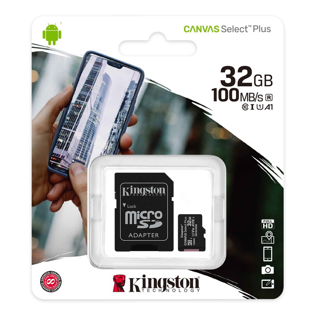 Thẻ nhớ microSD Kingston Canvas Select Plus tương thích Android A1 tốc độc tới 100MB/s 32Gb