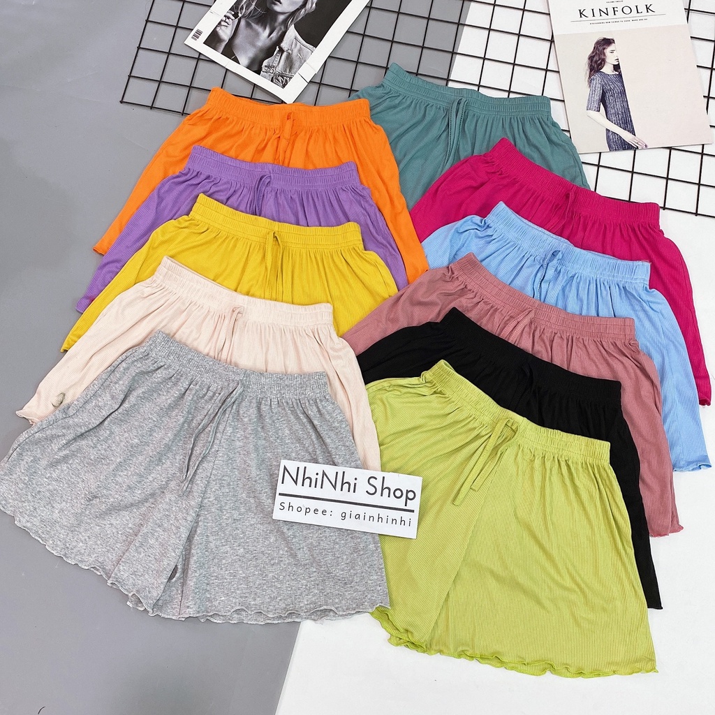 Quần short thun xòe trơn cạp chun, Quần ngủ vải cotton mịn mát co giãn QS0755 - NhiNhi Shop