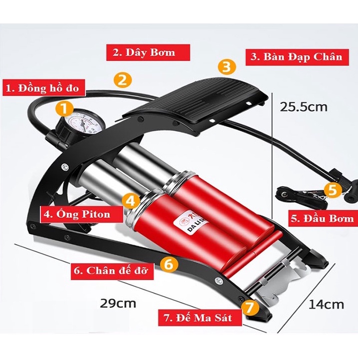 Bơm Đạp Chân Mini 1 Piston Nhỏ Gọn - Bơm Ô Tô Xe Máy Và Xe Đạp Cần Thiết Cho Mọi Gia Đình