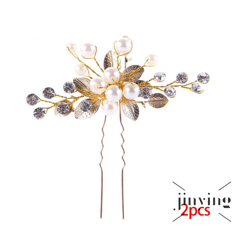 GETNOIVAS Set 2 trâm cài tóc thiết kế hình hoa lá đính hạt ngọc trai nhân tạo phong cách vintage thời trang