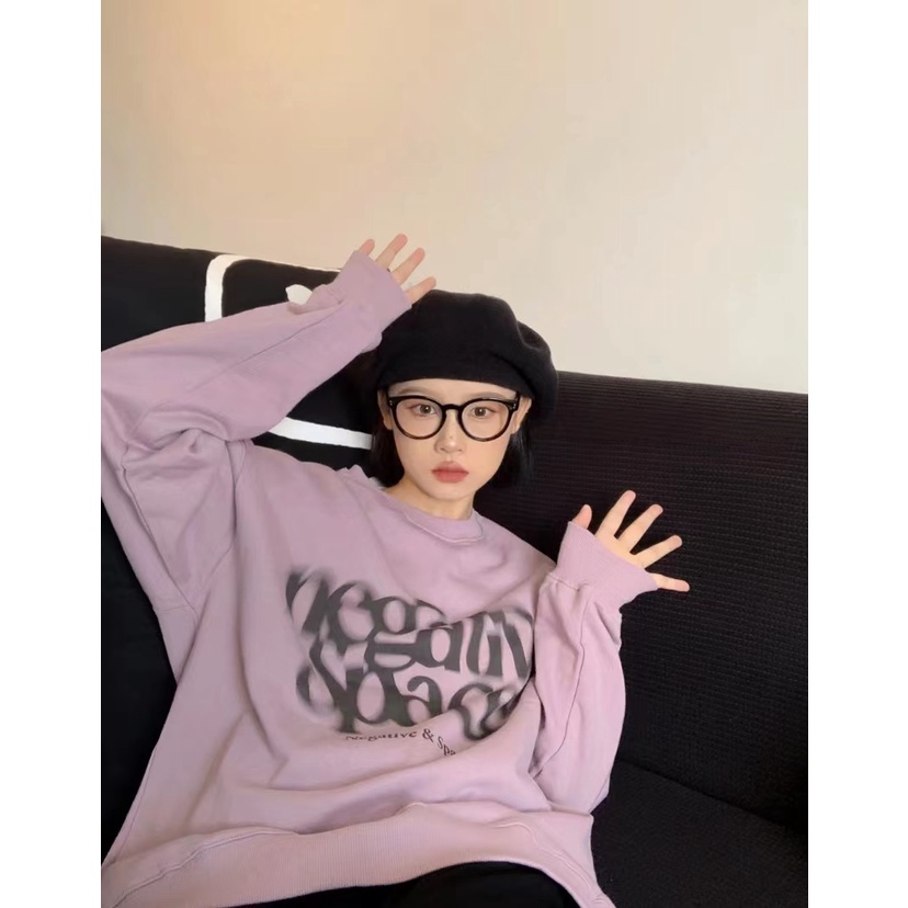 Áo sweater Cổ Tròn Dáng Rộng Màu Tím Phong Cách Mỹ Cổ Điển Thời Trang Cho Nữ