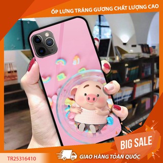 ỐP LƯNG TRÁNG GƯƠNG KÍNH CƯỜNG LỰC IPHONE, SAMSUNG HEO ĐÁNG YÊU TRONG BÁT THỦY TINH