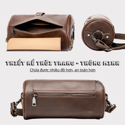 Túi đeo chéo da hình trống độc đáo cao cấp, thời trang Hàn Quốc