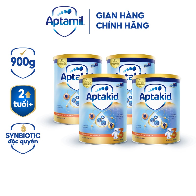 Combo 4 Sữa bột Aptakid New Zealand hộp thiếc 900g cho bé từ 24 tháng