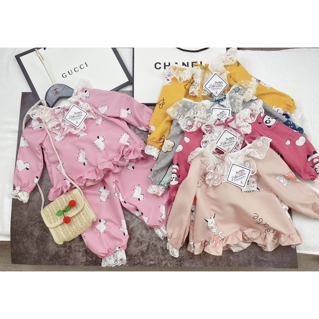 [Mã FARSBR242 giảm 15% đơn 99K] Bộ Ngủ Pijama Dài Tay Bé Gái Viền Ren Kate Hàn [ BN05] - Babi mama