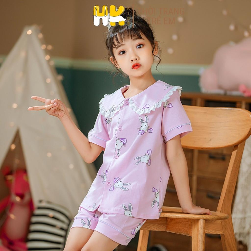 Bộ quần áo Pijama bé gái HK KIDS cộc tay cotton mềm mát cho bé mặc đi ngủ size từ 1-5 tuổi