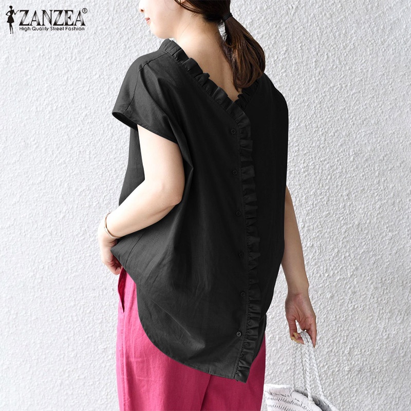 Áo ZANZEA tay ngắn màu trơn thời trang dành cho nữ